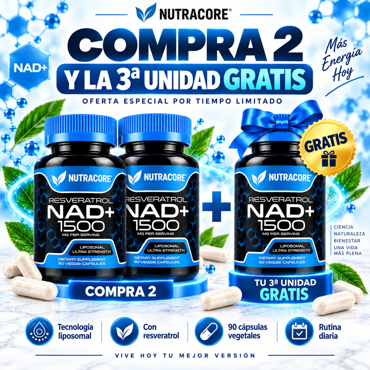 Suplemento liposoma NAD+ con resveratrol EDICIÓN LIMITADA